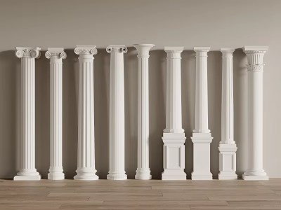 White Roman Columns With Various Designs In Minimalist Interior Space 3d model