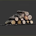 Natural Wood Material Logs Stacked With Bark And Green Moss On Circular Ground