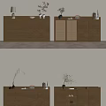 Modern Minimalist Shoe Cabinet With Rattan Panel Doors Storage Drawers And Decorative Vases