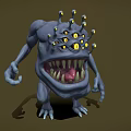 Grotesque Blue Monster Character With Multiple Yellow Eyes Sharp Teeth And Long Limbs 3d model