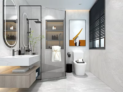 Modern Light Luxury Bathroom With Marble Finishes And Well Designed Wet Dry Separation Layouts 3d model
