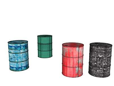 Industrial Equipment Storage Drums in Blue Green Red and Black Colors 3d model