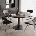 Modern Dining Interior With Round Table Four Chairs Bookshelf And Plant 3d model