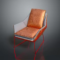 Modern Dining Chair With Brown Leather Seat And Red Metal Frame