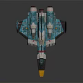 Sci Fi Aircraft Model With Turquoise White Color Scheme Yellow Nose And Detailed Wing Patterns