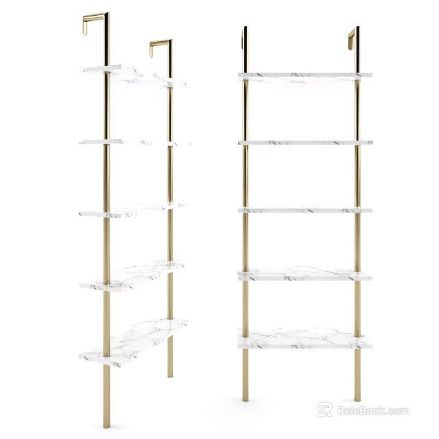 Modern Bookshelf With Gold Metal Frame And Clear Glass Shelves Design 3d model 