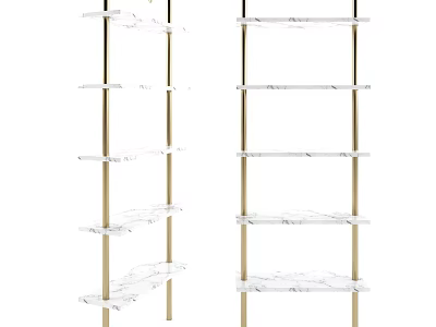 Modern Bookshelf With Gold Metal Frame And Clear Glass Shelves Design 3d model
