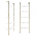 Modern Bookshelf With Gold Metal Frame And Clear Glass Shelves Design