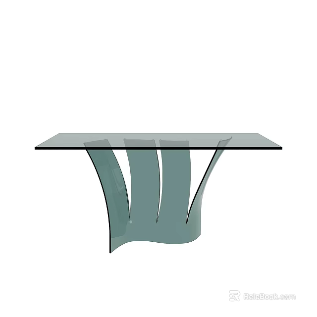 Modern Glass Dining Table With Sleek Curved Metal Base Design 3d model 