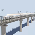 High-Speed Railway Road Facilities With Viaduct Concrete Piers Electric Poles And High-Speed Train