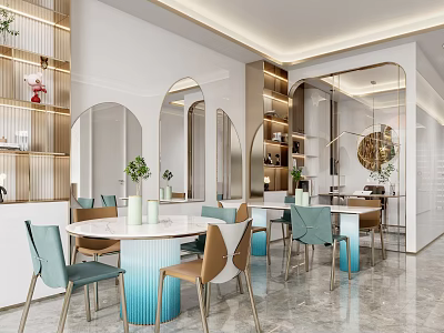 Elegant Beauty Hair Salon Interior With Modern Mirrors Stylish Chairs And Decorative Plants 3d model