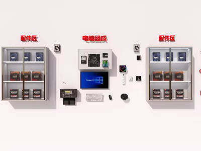 Computer Assembly Area With Components Monitor Keyboard Mouse Accessories And Storage 3d model
