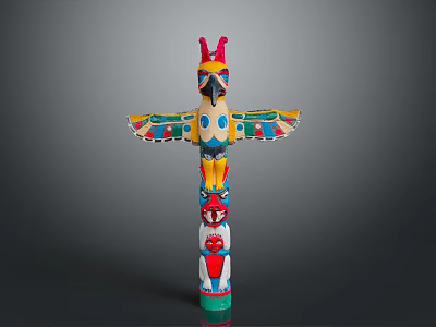 Scenic Natural Landscape With Colorful Totem Pole Featuring Traditional Carved Patterns And Vibrant Designs 3d model
