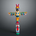 Scenic Natural Landscape With Colorful Totem Pole Featuring Traditional Carved Patterns And Vibrant Designs