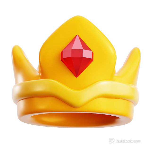 Yellow Decorative Crown With Red Diamond Center And Shiny Design 3d model 