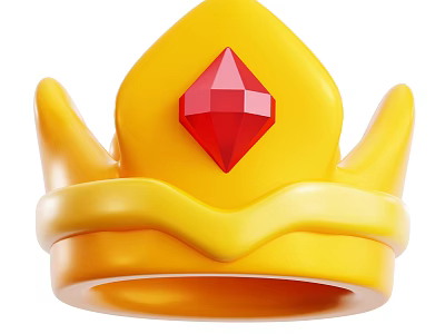 Yellow Decorative Crown With Red Diamond Center And Shiny Design 3d model