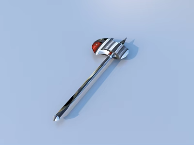 Silver Metallic Hammer With Red Head On Light Blue Background 3d model
