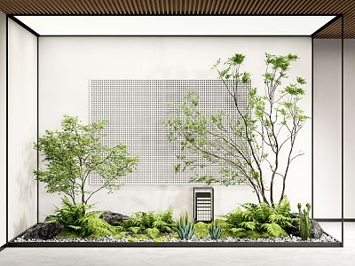 Modern landscape sketch courtyard sketch fern plant landscape tree 3d model