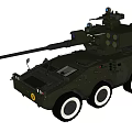 Green Wheeled Tank With Long Cannon And Turret On White Background