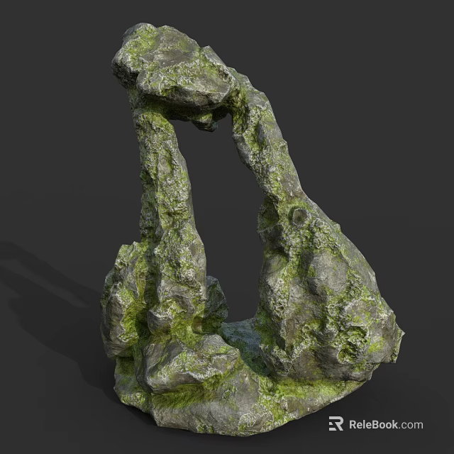 Natural Stone Formation With Irregular Arch Shape And Moss Covered Surface 3d model 