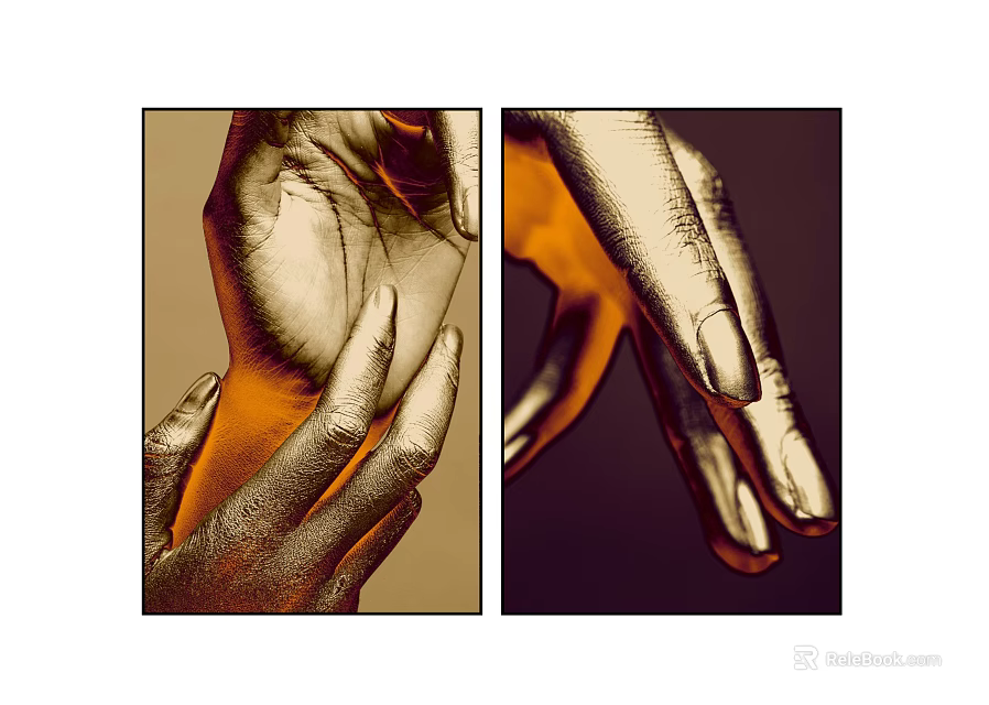 Striking Hand Art Pieces With Gold And Black Color Contrasts 3d model 