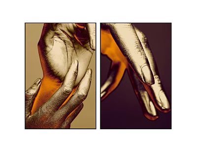 Striking Hand Art Pieces With Gold And Black Color Contrasts 3d model