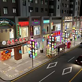 Vibrant Nighttime Commercial Street With Colorful Neon Signboards Various Shops Cars And Surrounding Buildings