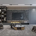 Modern Living Dining Room Interior With TV Wall Sofa Coffee Table And Pendant Lights