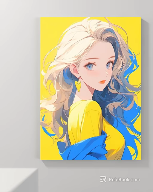 Anime Style Character Illustration With Blonde Hair Blue Eyes Yellow Top And Blue Shawl 3d model 