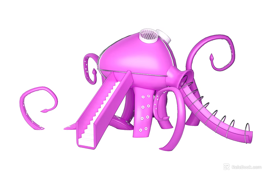 Pink Octopus Shaped Playground Equipment with Slide and Curved Tentacles for Kids 3d model 