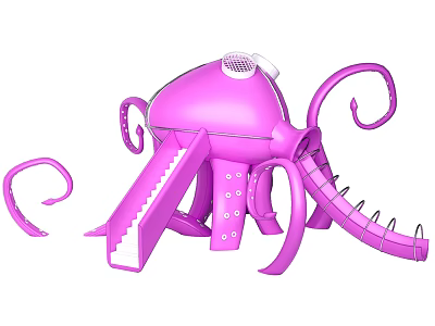 Pink Octopus Shaped Playground Equipment with Slide and Curved Tentacles for Kids 3d model
