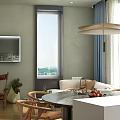 Modern Open Dining and Living Room Interior Design With Wooden Chairs And Glass Coffee Table
