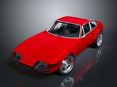 Red Classic Sports Car With Sleek Body Black Windows And Silver Wheels 3d model