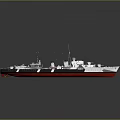 Detailed Warship Model With Armaments Dark Hull Red Bottom Reflection On Gray Background 3d model