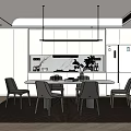 Modern Restaurant Interior With Dining Table Chairs Pendant Lights And Minimalist Design