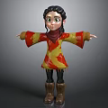 3D Girl Character With Braided Hair Green Eyes Red Yellow Robe And Brown Boots
