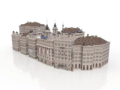 Detailed Classical Architecture Model With Multiple Buildings Spires Arched Windows Stone Facade 3d model