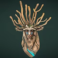 Mystical Forest Creature Character Featuring Wooden Branch Antlers Blue Facial Markings And Red Eyes
