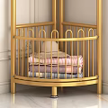 Golden Round Clothes Rack with White Lace Top Purple Sweater and Brown Bag Hanging