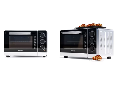 Modern Countertop Toaster Ovens With Black And White Design And Croissants 3d model