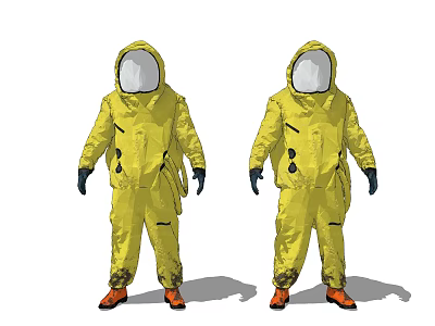 Yellow Hooded Protective Suit With Face Shield Gloves And Boots 3d model