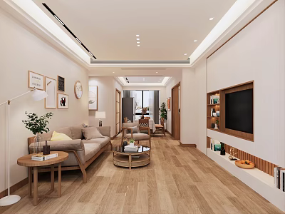 Modern Living Dining Room Interior With Sofa Coffee Table TV And Decorative Paintings 3d model
