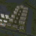 Aerial View Planning of Residential Complex With High Rise Buildings River Greenery and Roads