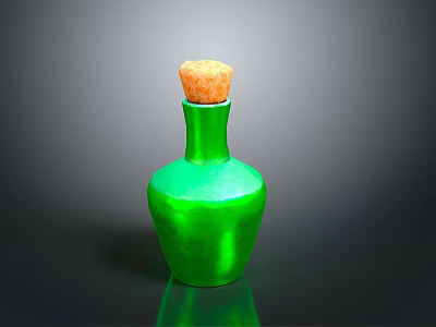 Fresh Food Ingredient Stored in Green Glass Bottle with Natural Cork Stopper 3d model