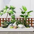 Lush Indoor Landscape Interior With Green Plants Stones Moss And White Wooden Lattice Planter Box