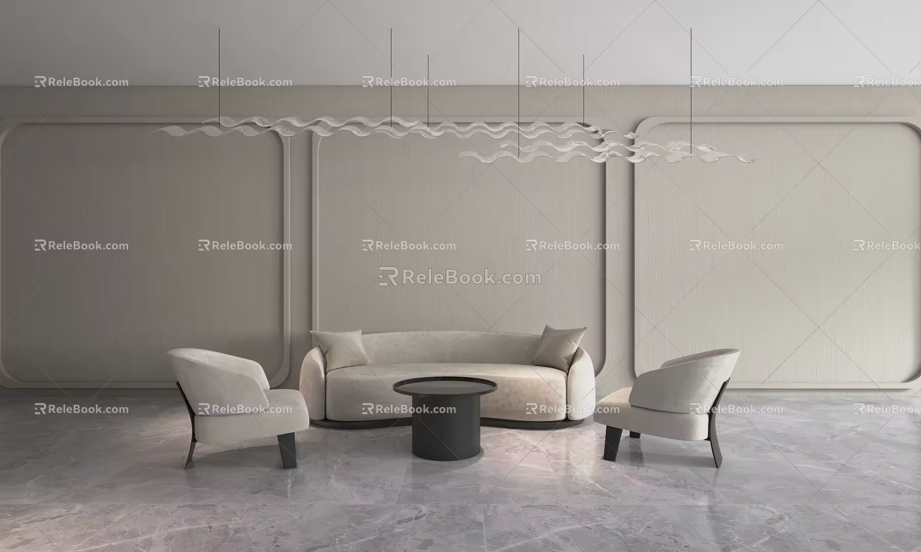 Multi-person sofa coffee table combination 3d model