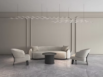Casual Sofa Set With Curved Sofa Two Armchairs And Round Coffee Table On Marble Floor 3d model