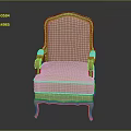 Elegant Classic Beige Upholstered Chair With Wooden Armrests And Curved Legs