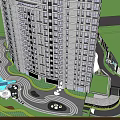 Modern High Rise Hotel Building With Glass Curtain Walls Entrance Area And Landscaping