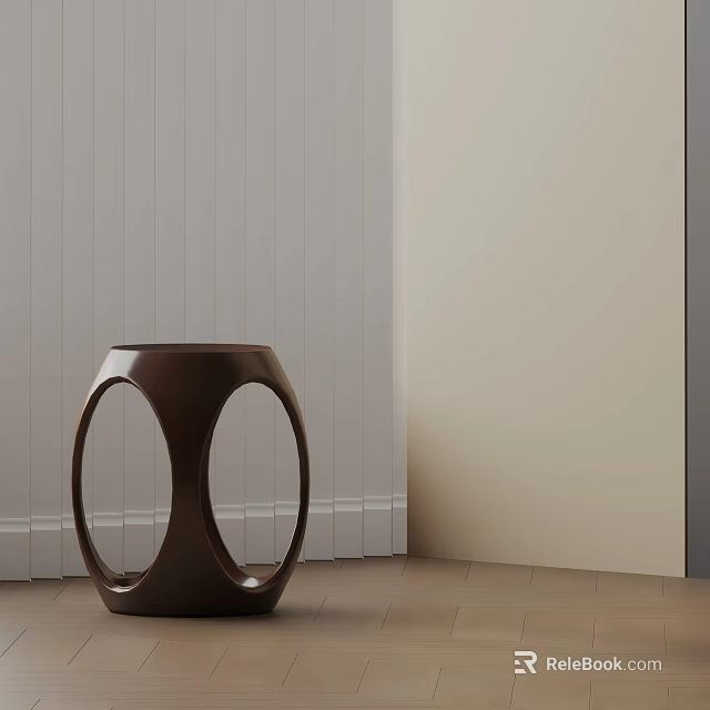 Brown Side Table with Double Oval Cutouts against Light Wall and Wooden Floor 3d model 